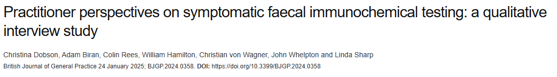 COLOFIT Research Looking at Practitioner Perspectives on Symptomatic FIT Published in BJGP Journal